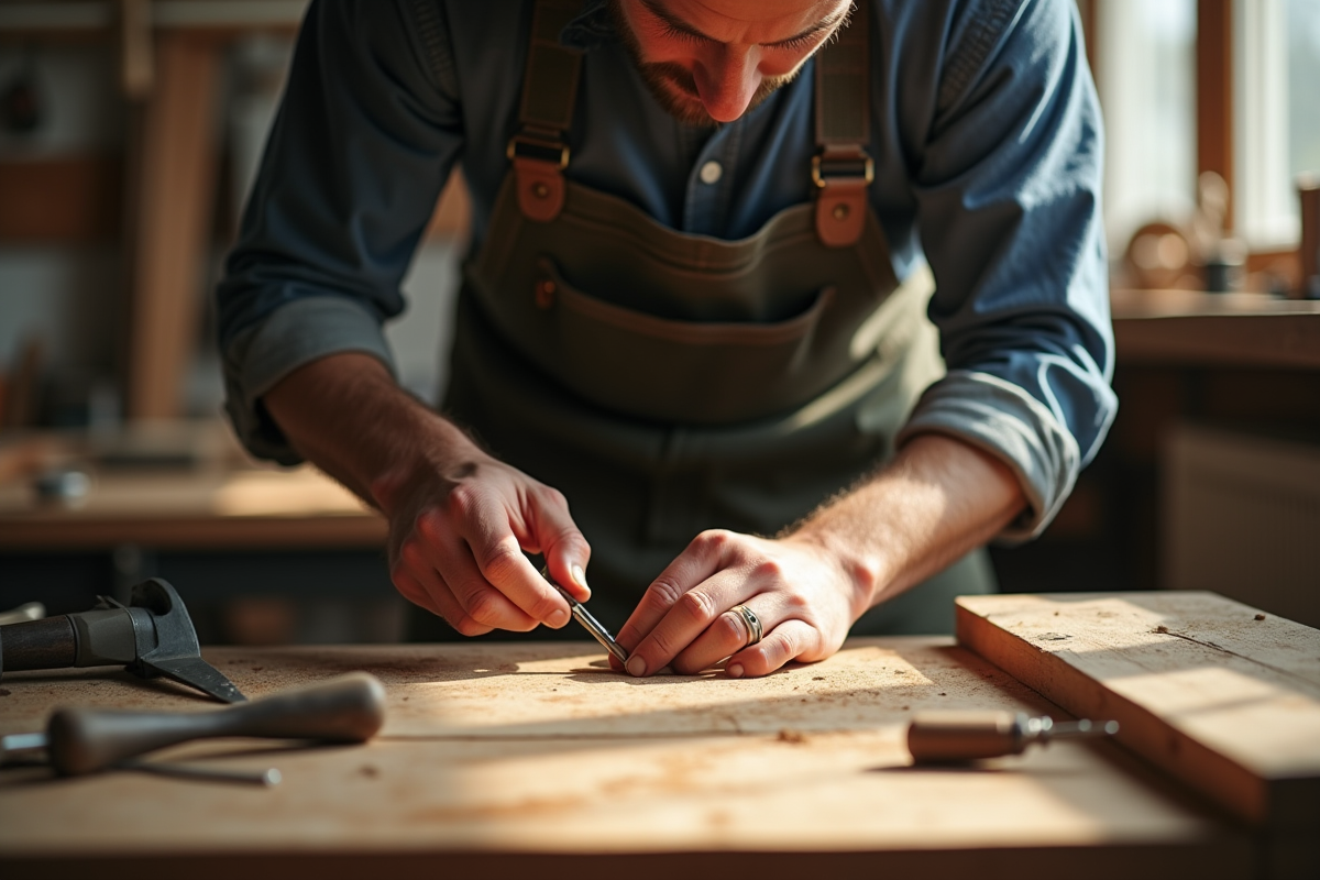 Artisan utilisant des outils sur un bois dans l