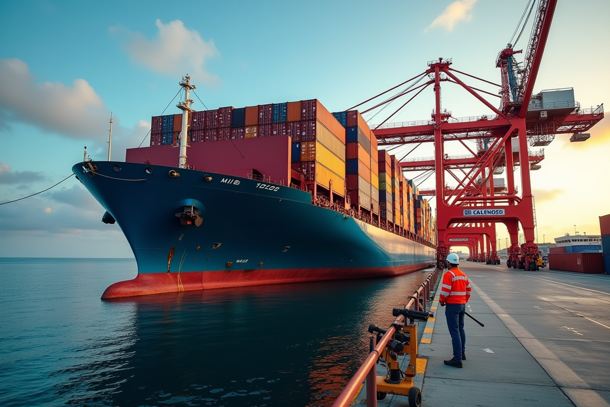 Chargement de containers sur un cargo dans un port international