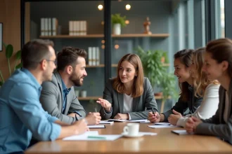Groupe de professionnels en réunion dans un bureau moderne