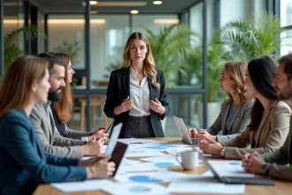 Groupe de professionnels en réunion d'affaires moderne
