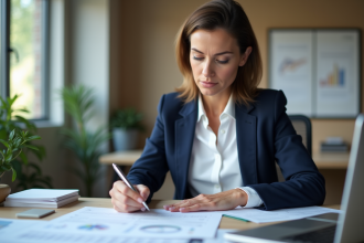 Femme d'affaires en réunion dans un bureau moderne