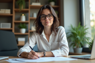 Femme d affaires concentrée dans son bureau à domicile