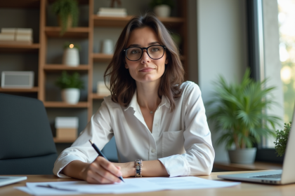 Femme d affaires concentrée dans son bureau à domicile