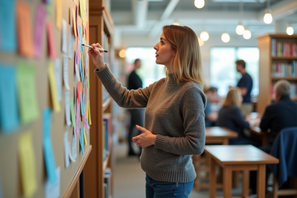 Femme écrivant un message de soutien sur un mur communautaire