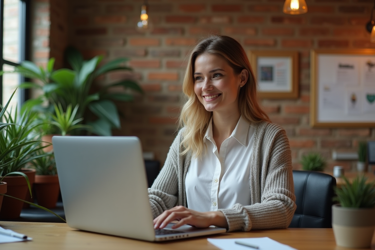 Femme d affaires travaillant sur son ordinateur dans un espace coworking