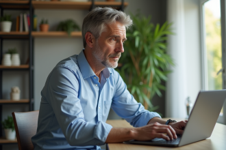 Homme d'affaires surpris en lisant un email sur son ordinateur