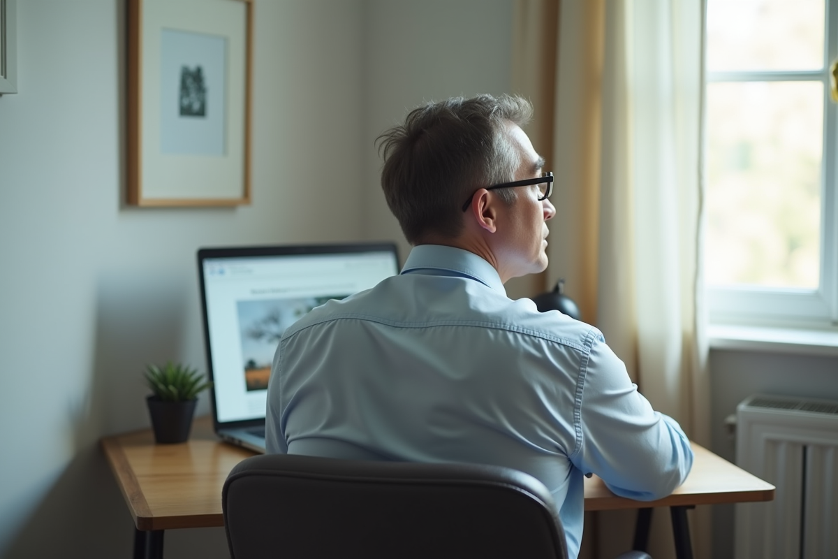 Homme pensif dans son bureau à la maison