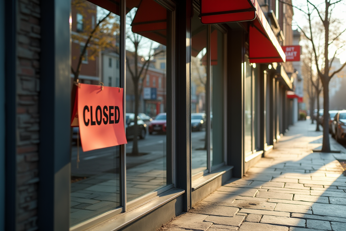 Magasin ferme avec panneau liquidation sur la vitrine