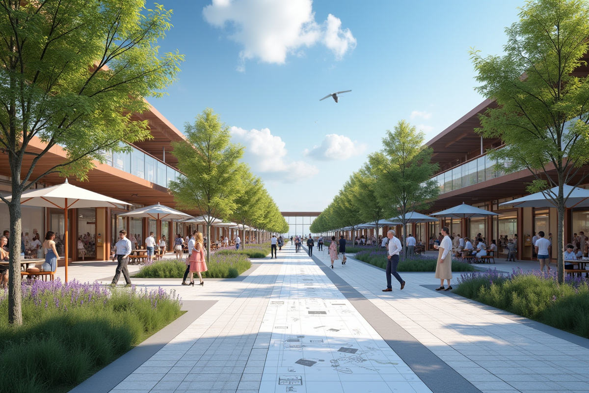 Architectes planifiant un marché en plein air avec plans et tablettes