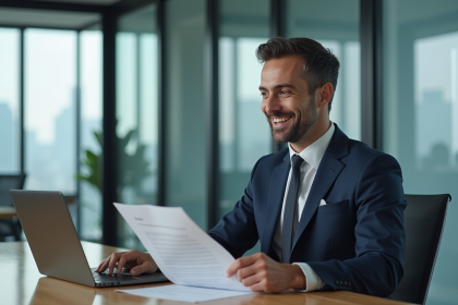 Homme d'affaires souriant dans un bureau moderne