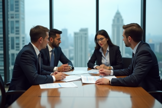 Groupe de professionnels en réunion d'affaires moderne