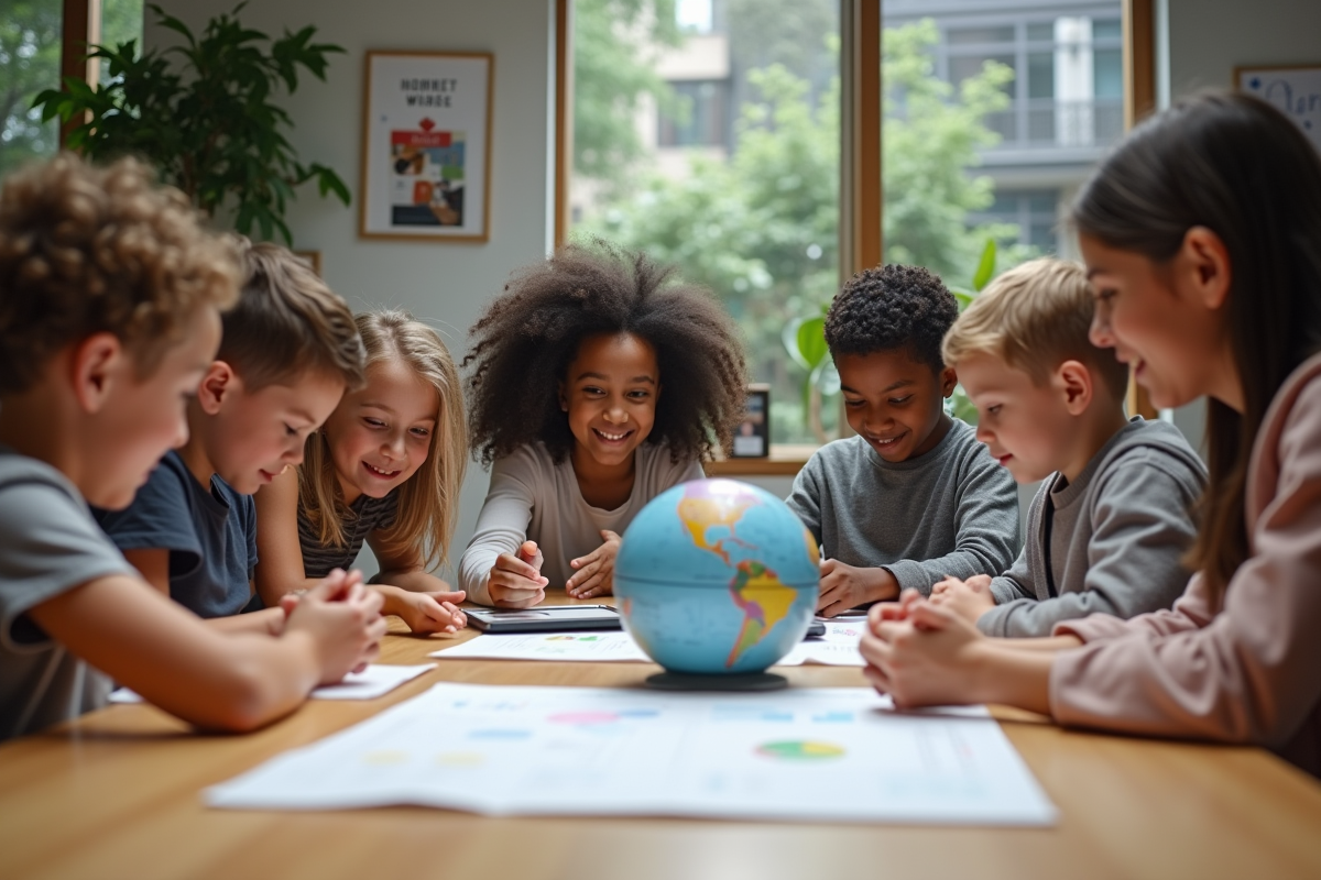 Groupe diversifié d enfants et adultes en réunion intérieure