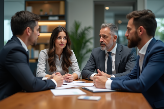 Groupe de professionnels en réunion d'affaires en entreprise